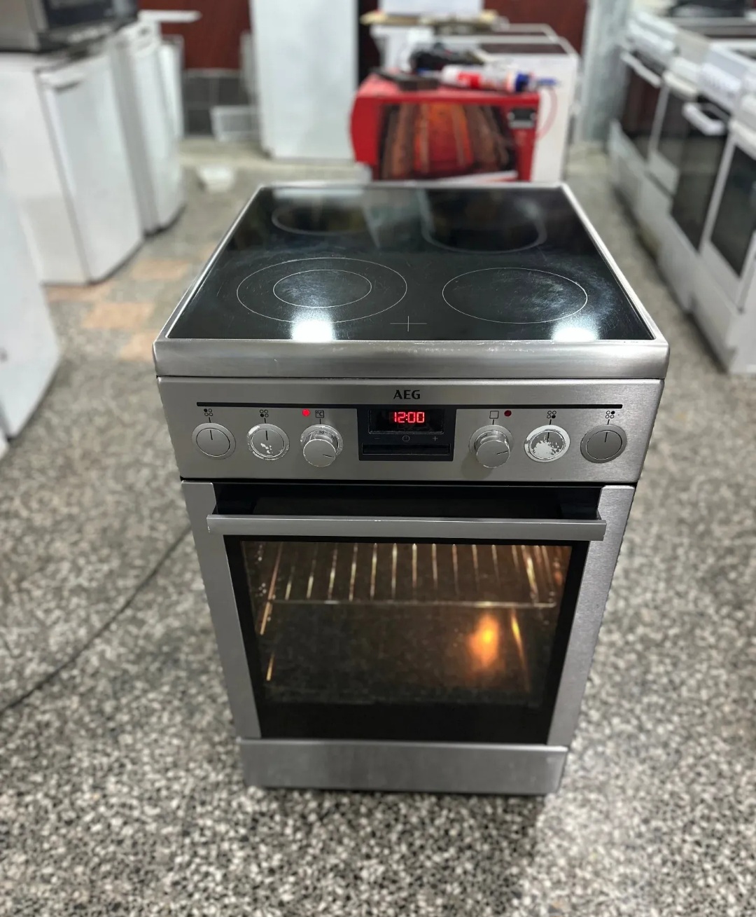 "AEG", GERMANY, polovan inox sporet, 50cm, Turbo, mono, upadajući dugmići, prevoz ukljucen u cenu